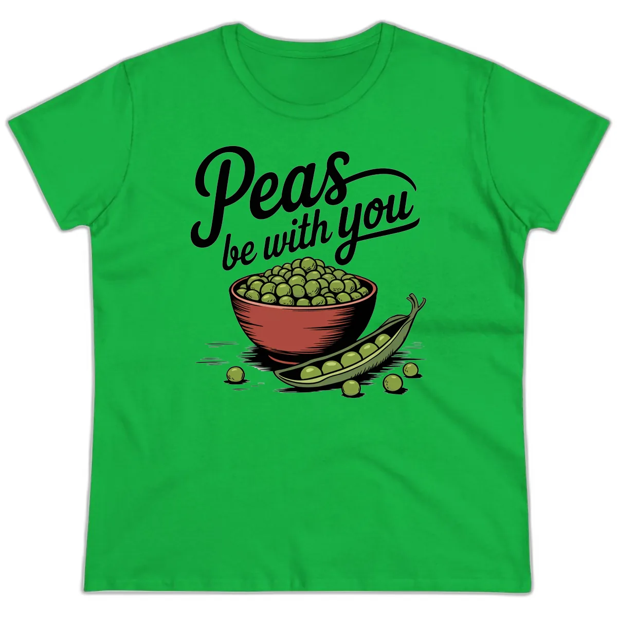 Peas Be With You Pun Graphic Ladies Tee in Irish Green