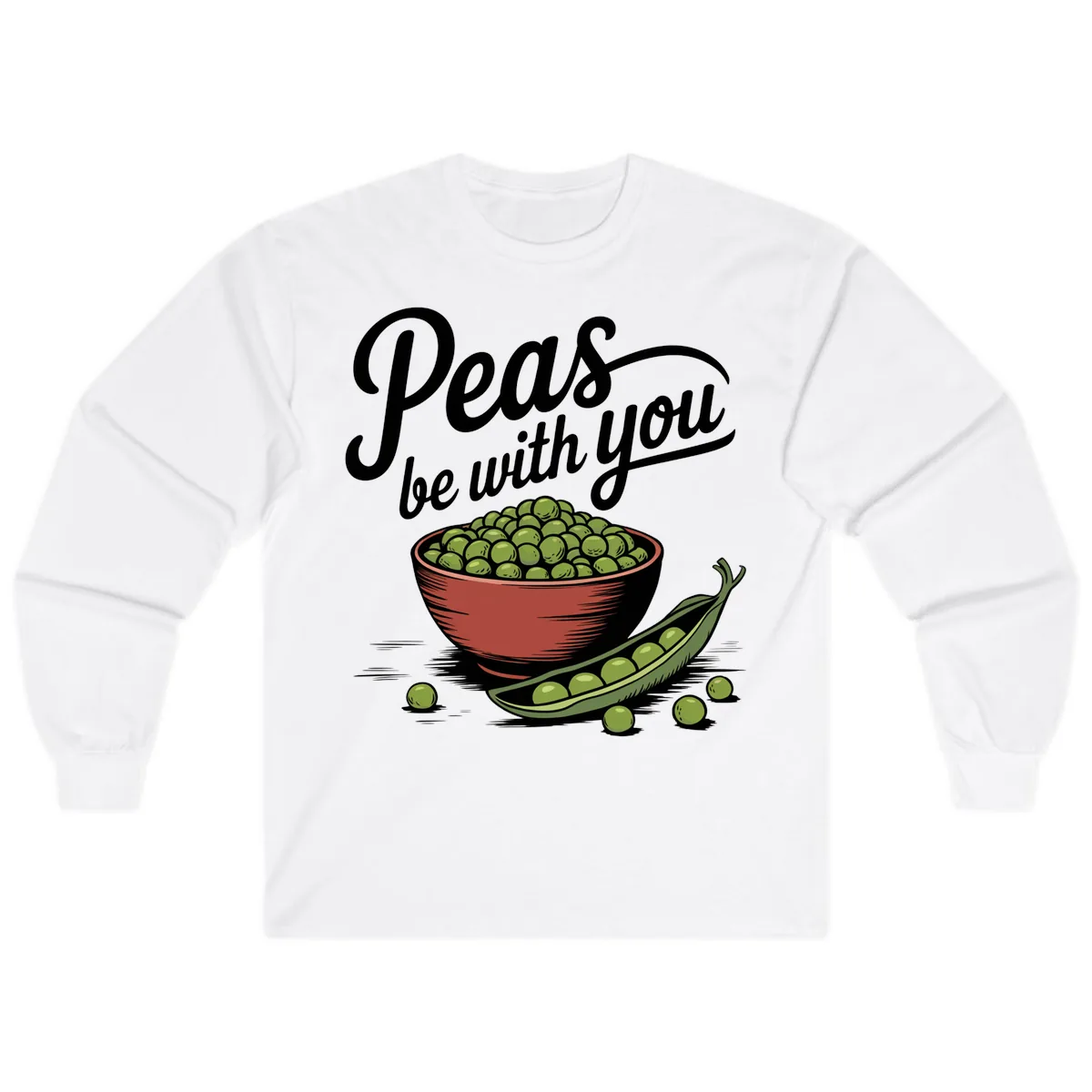 Peas Be With You Pun Graphic Long Sleeve in White
