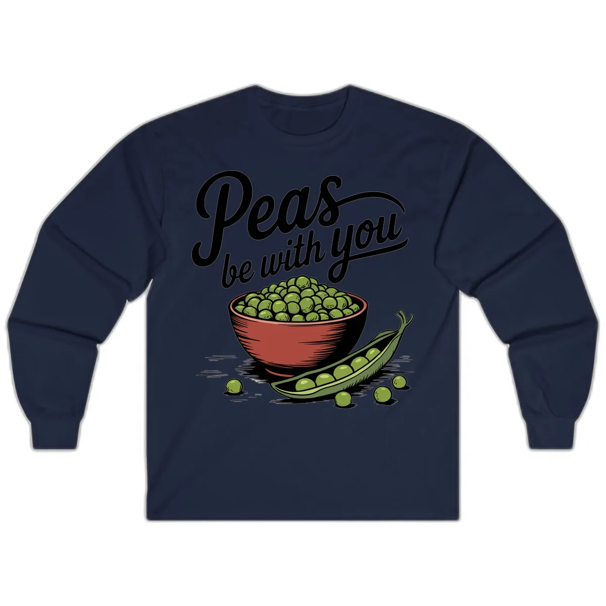 Peas Be With You Pun Graphic Long Sleeve in Navy