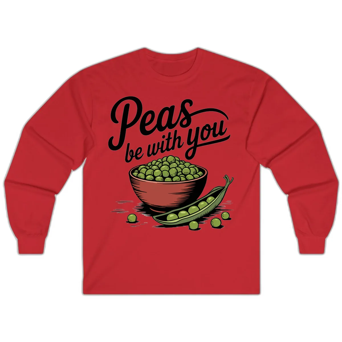 Peas Be With You Pun Graphic Long Sleeve in Red