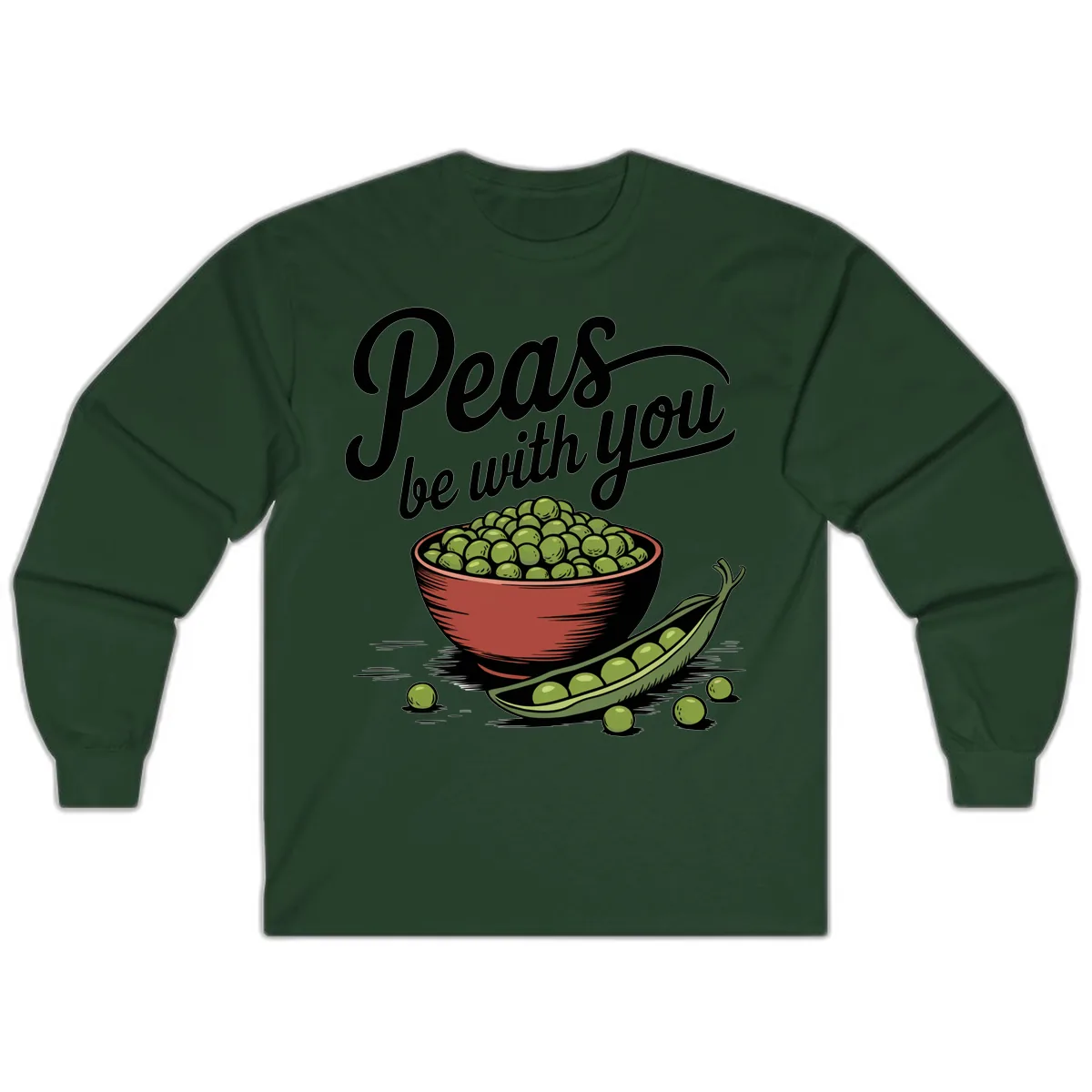 Peas Be With You Pun Graphic Long Sleeve in Forest Green