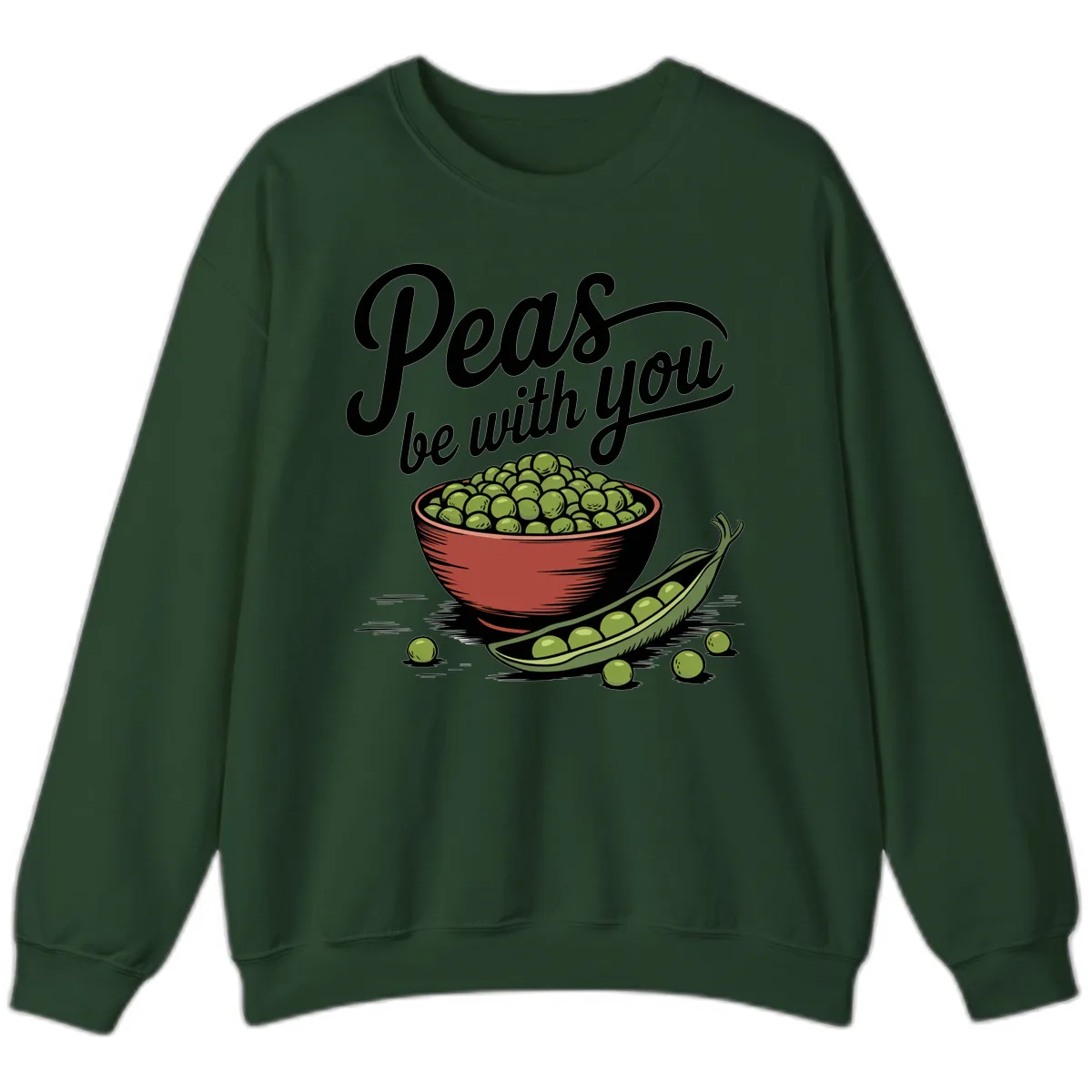 Peas Be With You Pun Graphic Sweatshirt in Forest Green