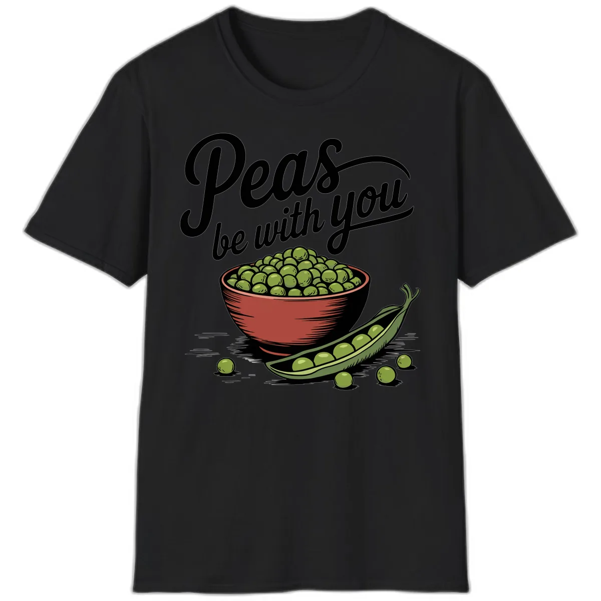 Peas Be With You Pun Graphic T-Shirt in Black