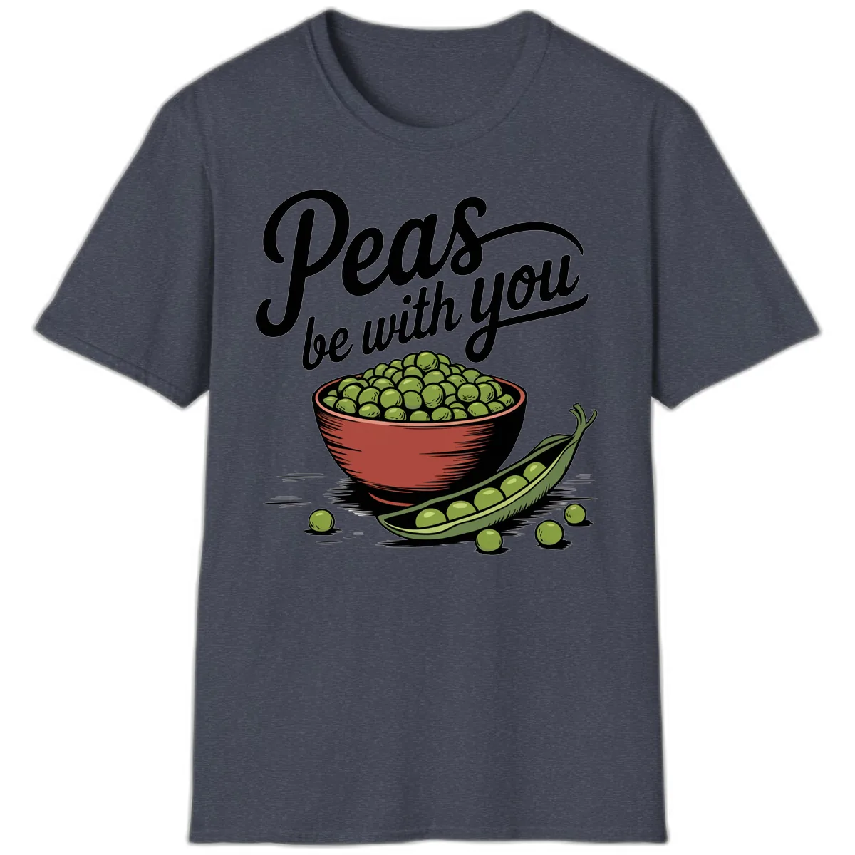 Peas Be With You Pun Graphic T-Shirt in Heather Navy