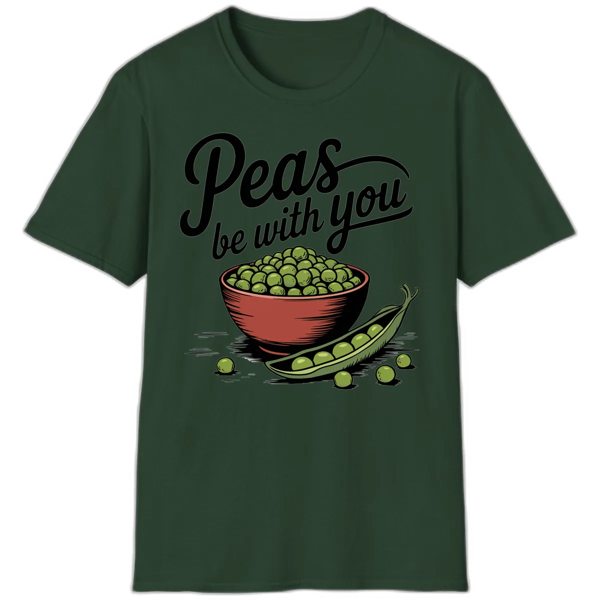 Peas Be With You Pun Graphic T-Shirt in Forest Green