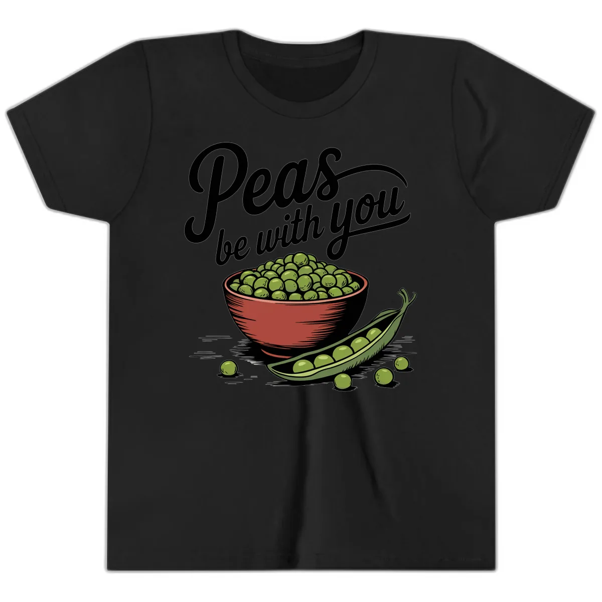 Peas Be With You Pun Graphic Youth T-Shirt in Black