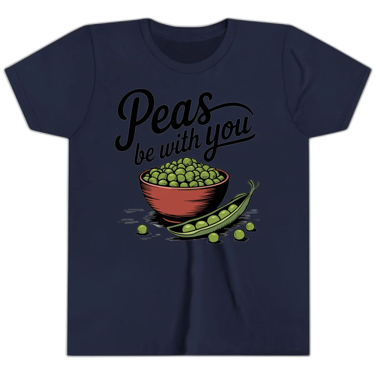 Peas Be With You Pun Graphic Youth T-Shirt in Navy