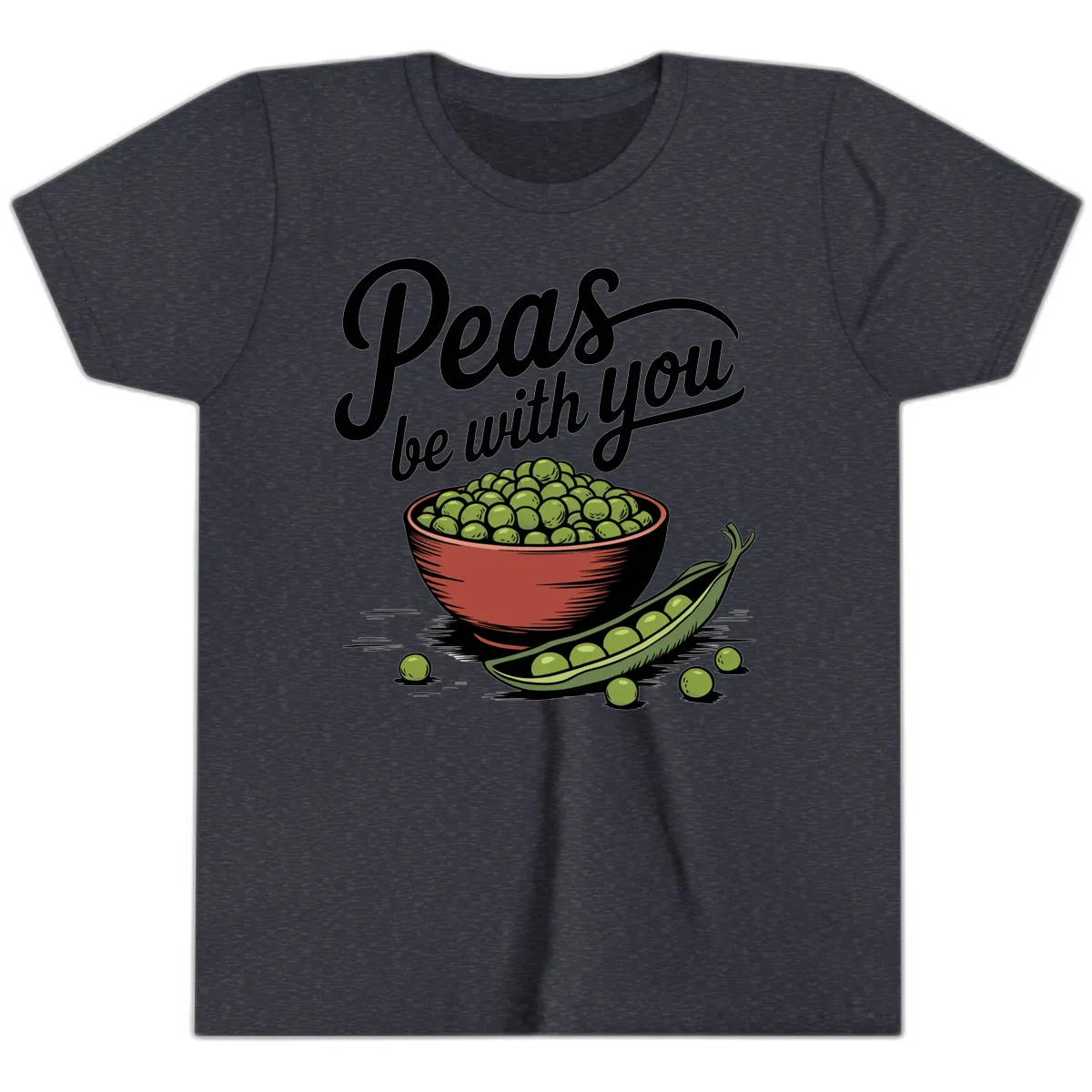 Peas Be With You Pun Graphic Youth T-Shirt in Heather Navy