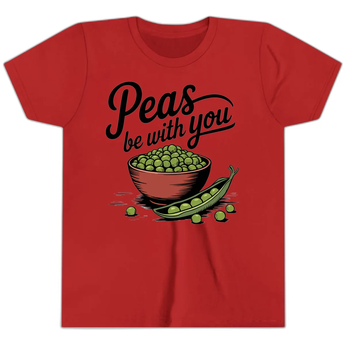 Peas Be With You Pun Graphic Youth T-Shirt in Red