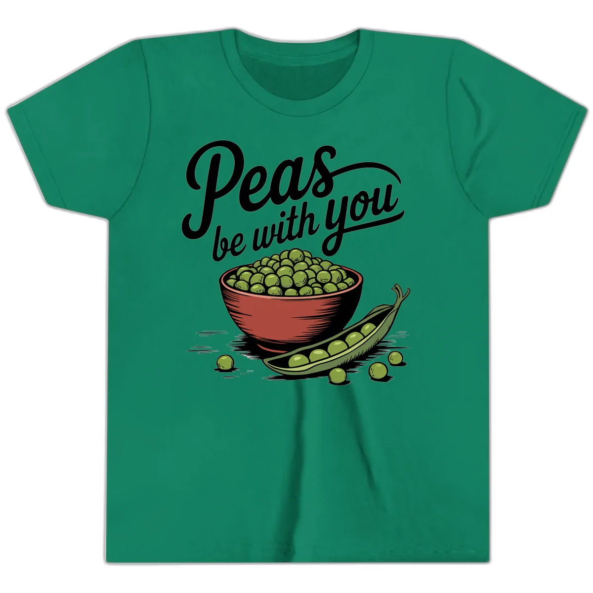 Peas Be With You Pun Graphic Youth T-Shirt in Kelly