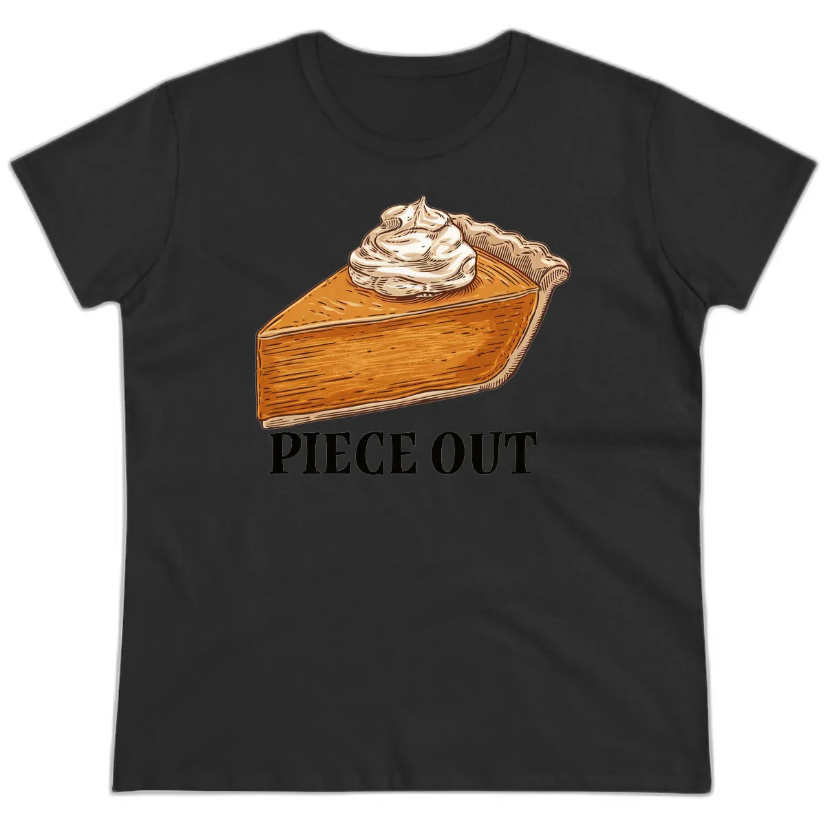 Piece Out Pumpkin Pie Greeting Ladies Tee in Black
