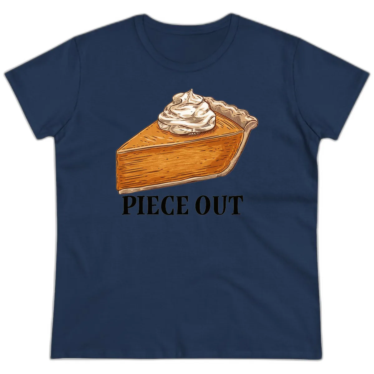Piece Out Pumpkin Pie Greeting Ladies Tee in Navy