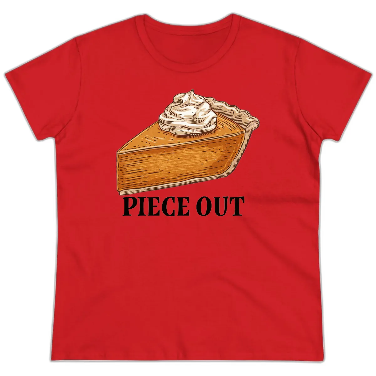 Piece Out Pumpkin Pie Greeting Ladies Tee in Red