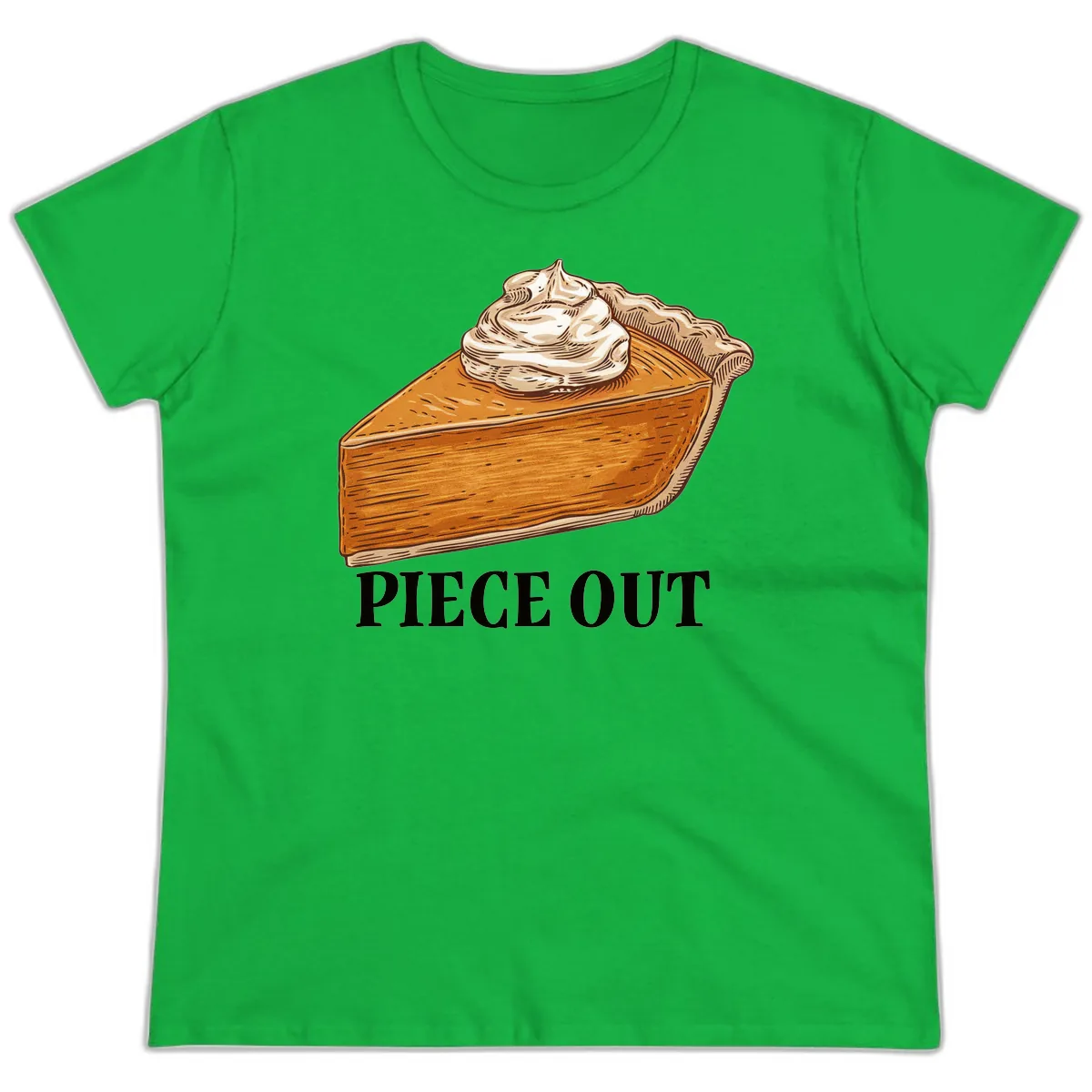 Piece Out Pumpkin Pie Greeting Ladies Tee in Irish Green