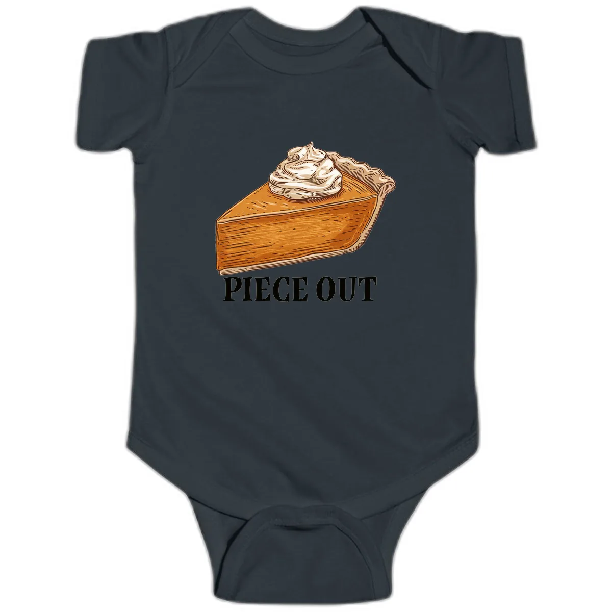 Piece Out Pumpkin Pie Greeting Baby Onesie in Black