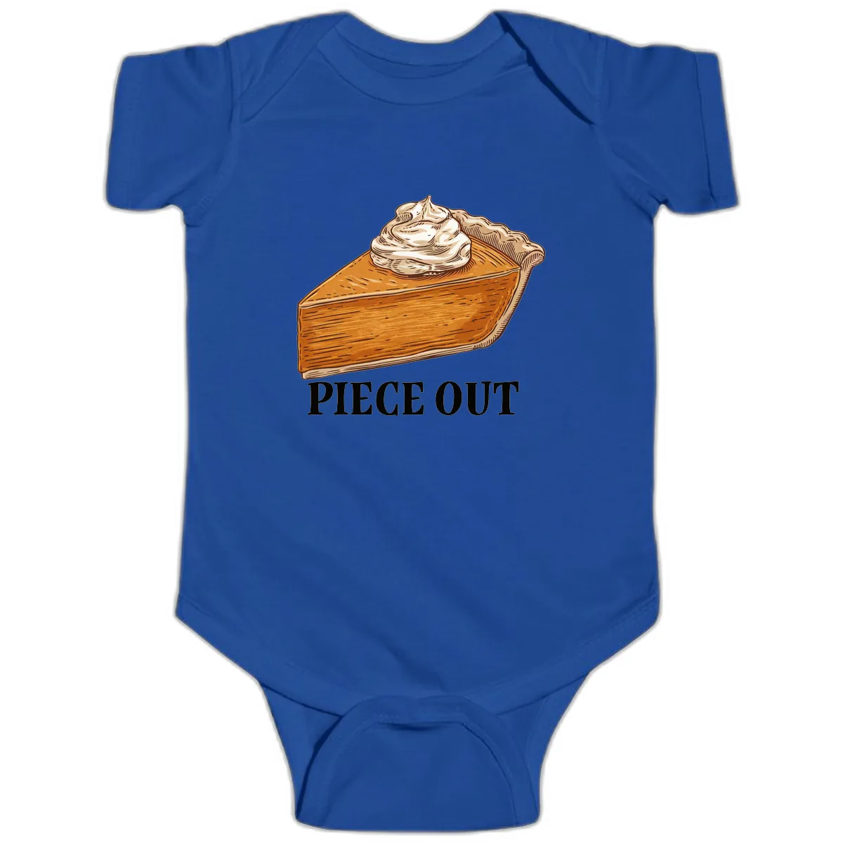 Piece Out Pumpkin Pie Greeting Baby Onesie in Royal