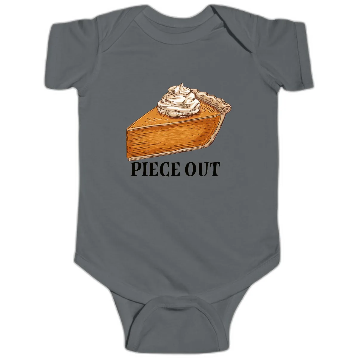 Piece Out Pumpkin Pie Greeting Baby Onesie in Charcoal