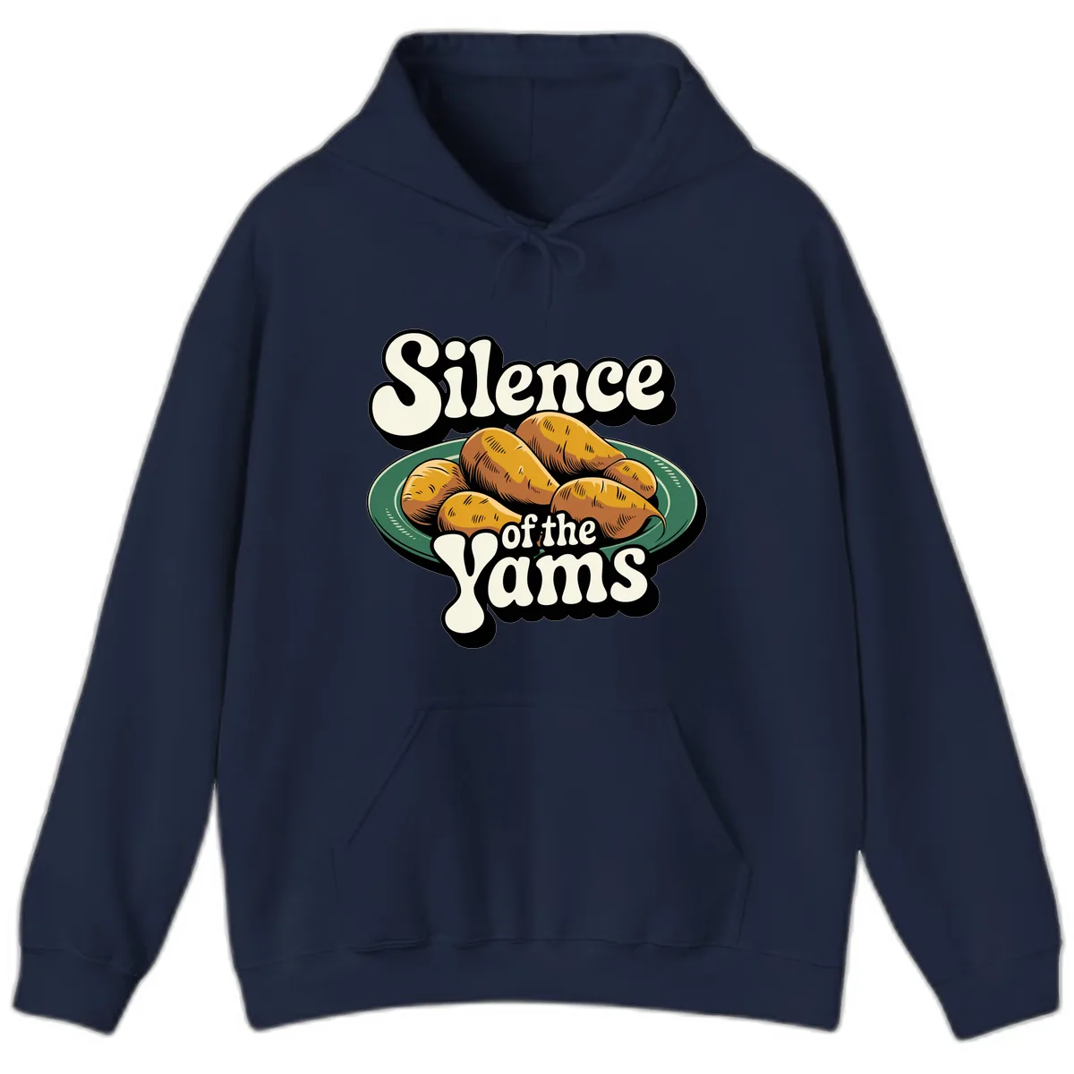 Silence of the Yams Graphic Design Hoodie in Navy