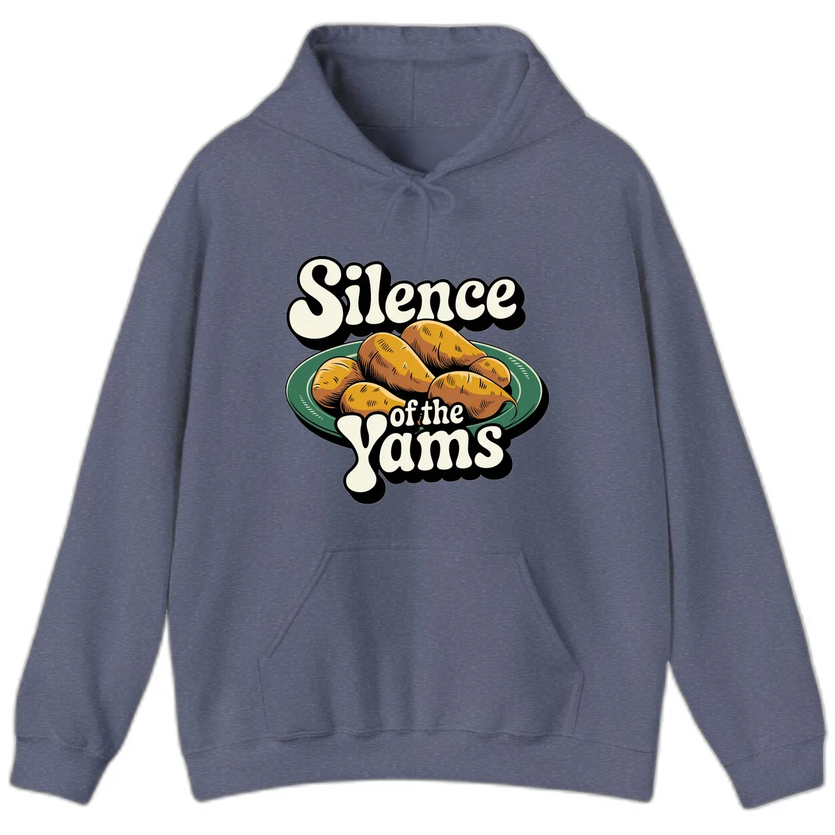 Silence of the Yams Graphic Design Hoodie in Heather Navy