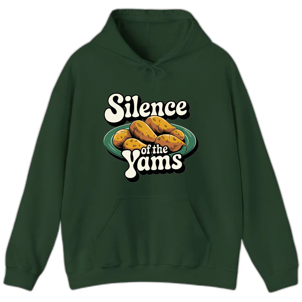 Silence of the Yams Graphic Design Hoodie in Forest Green