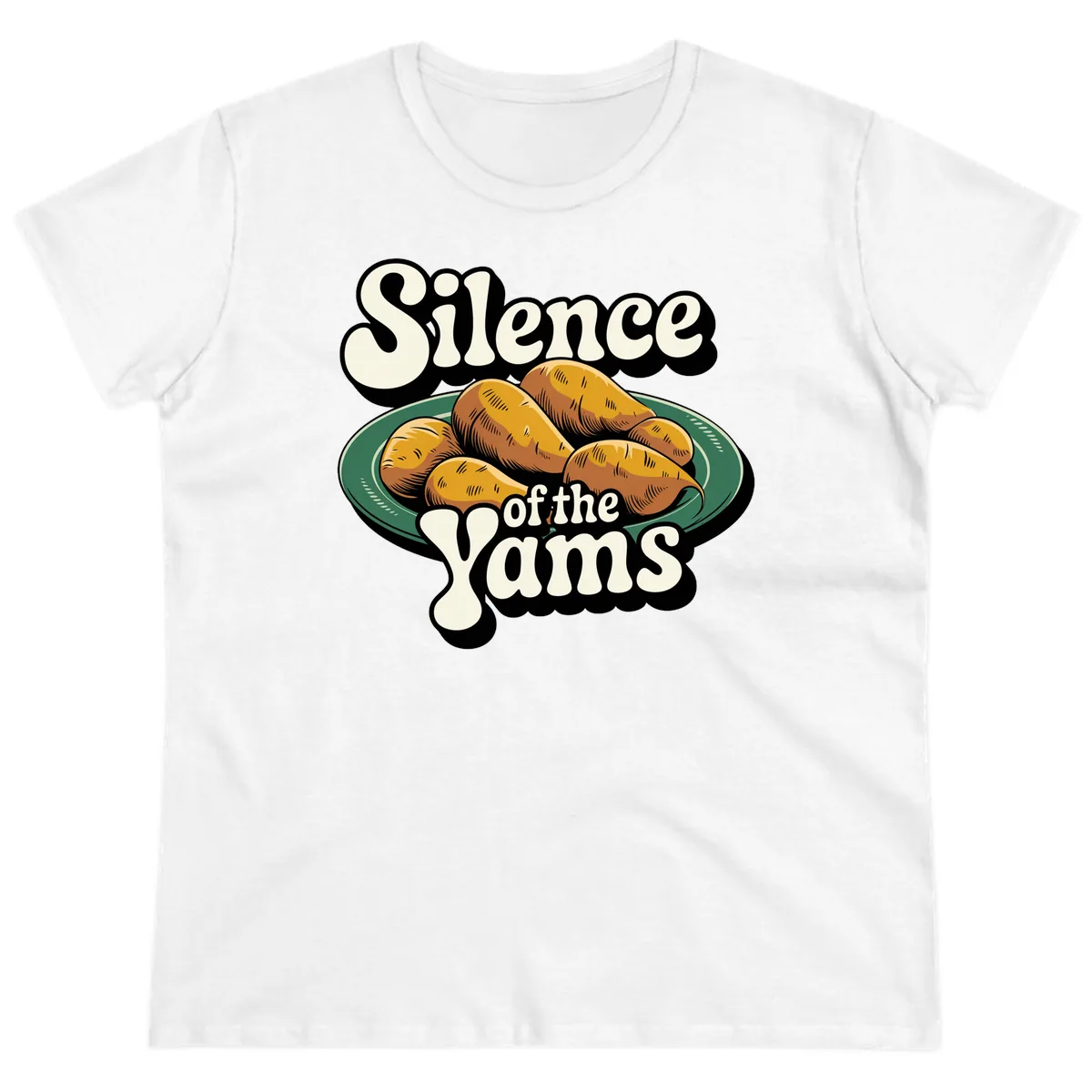 Silence of the Yams Graphic Design Ladies Tee in White