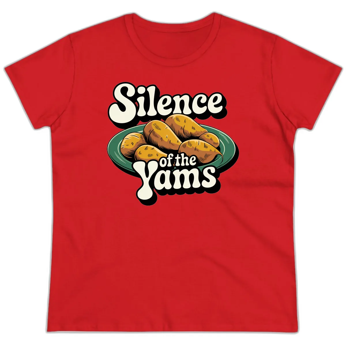Silence of the Yams Graphic Design Ladies Tee in Red