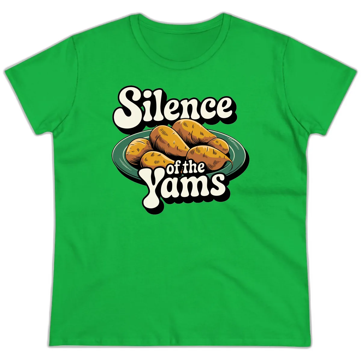 Silence of the Yams Graphic Design Ladies Tee in Irish Green