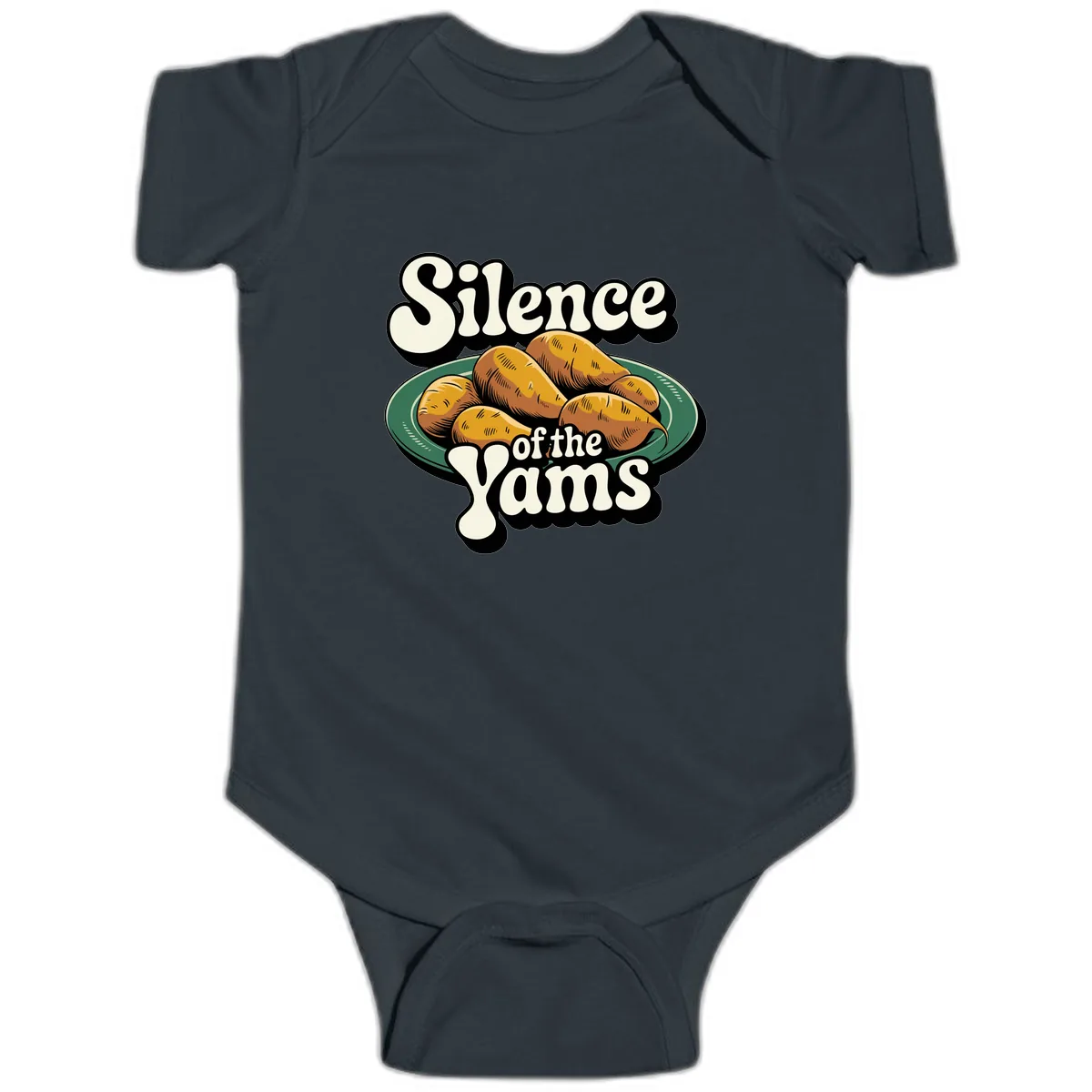Silence of the Yams Graphic Design Baby Onesie in Black