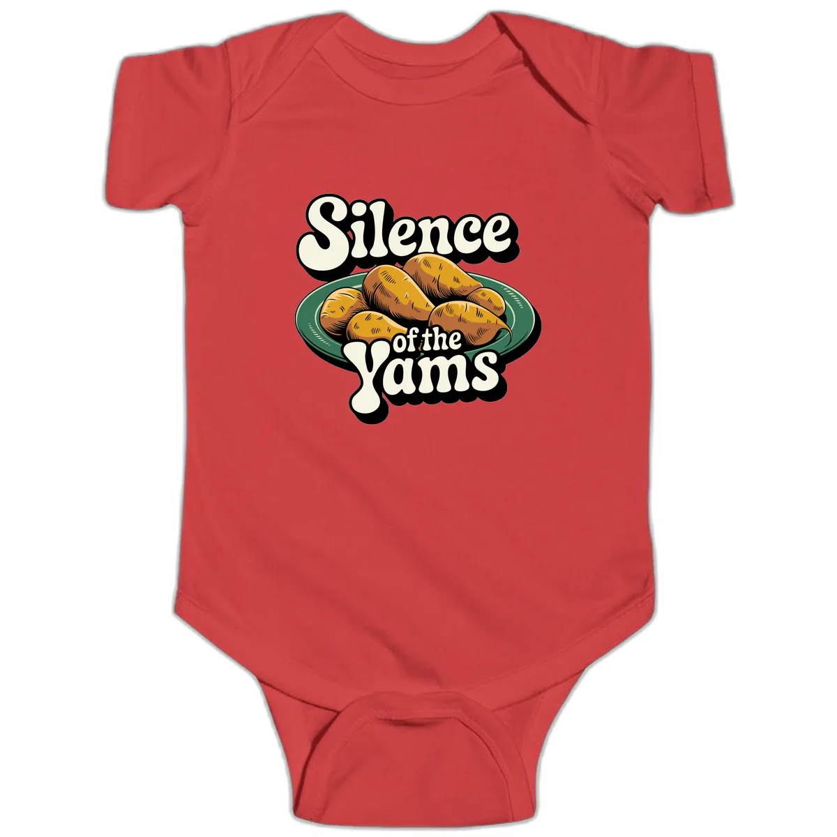 Silence of the Yams Graphic Design Baby Onesie in Red