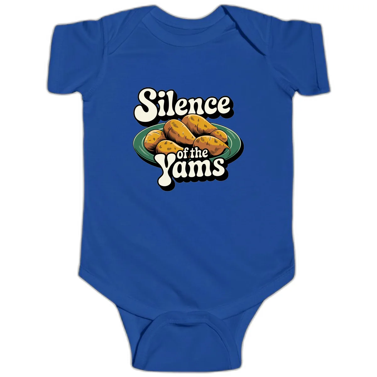 Silence of the Yams Graphic Design Baby Onesie in Royal