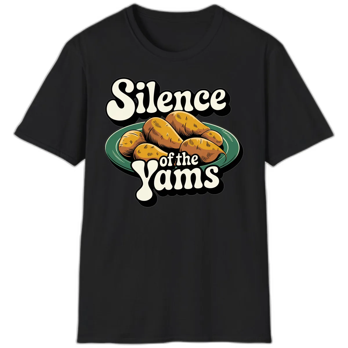 Silence of the Yams Graphic Design T-Shirt in Black