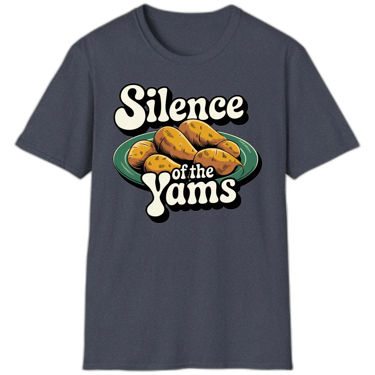 Silence of the Yams Graphic Design T-Shirt in Heather Navy