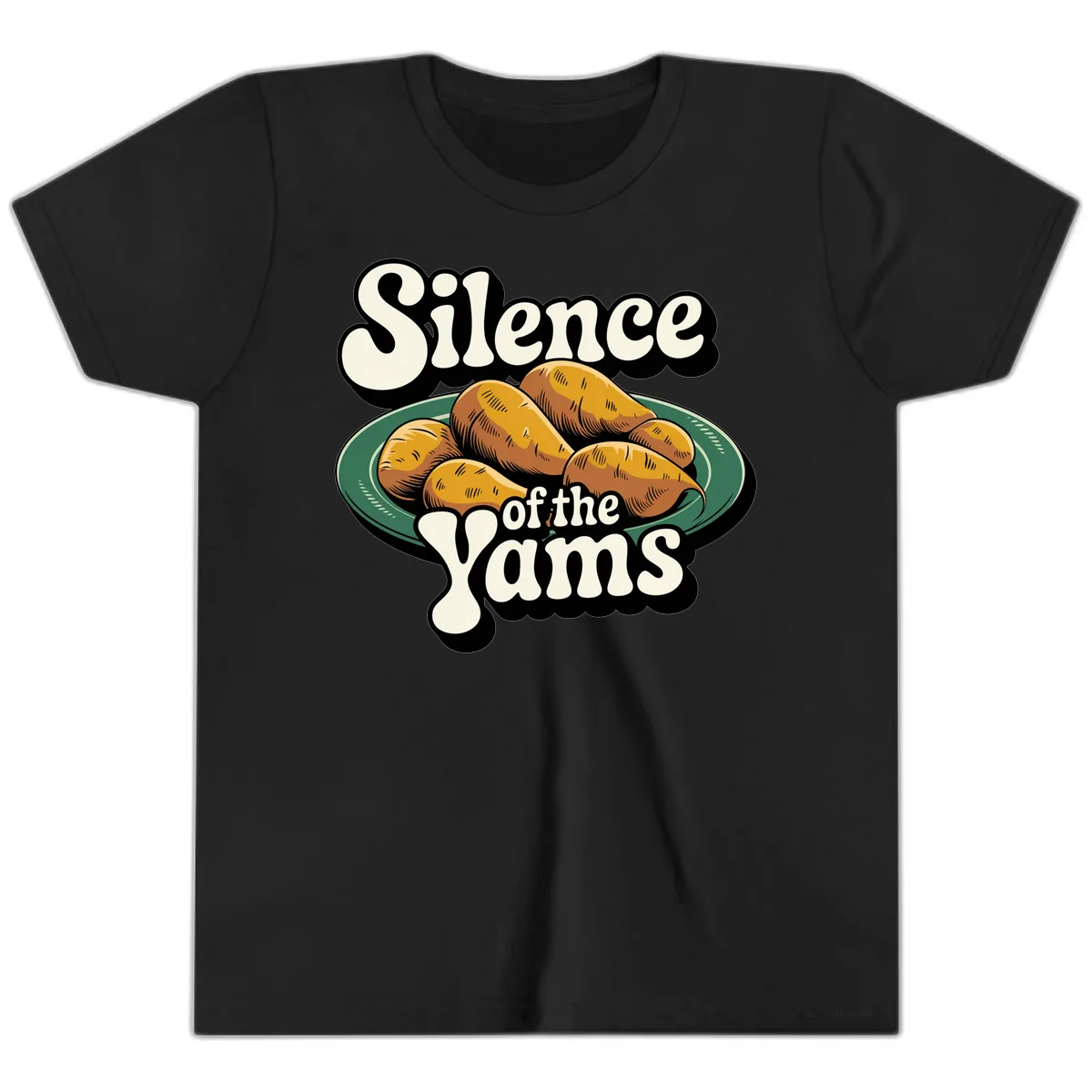 Silence of the Yams Graphic Design Youth T-Shirt in Black