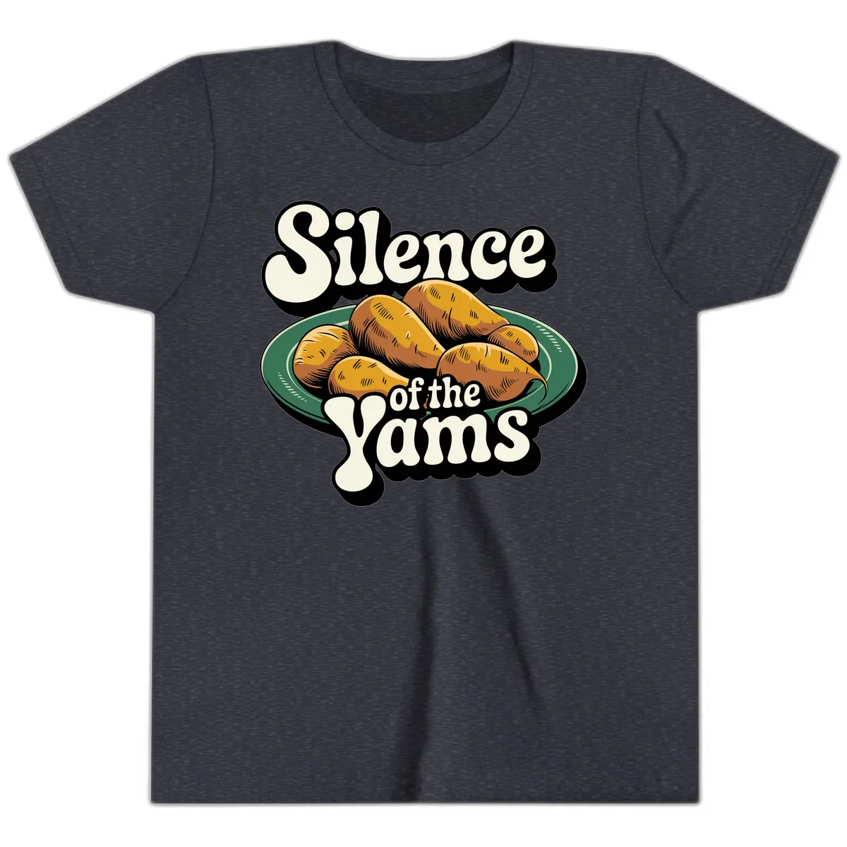 Silence of the Yams Graphic Design Youth T-Shirt in Heather Navy
