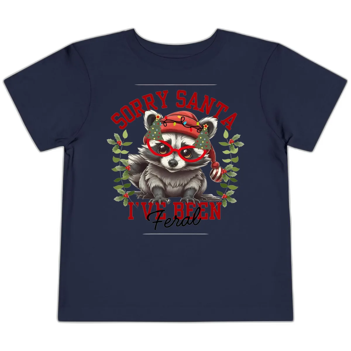 Sorry Santa I've Been Feral Raccoon Christmas Toddler T-Shirt in Navy