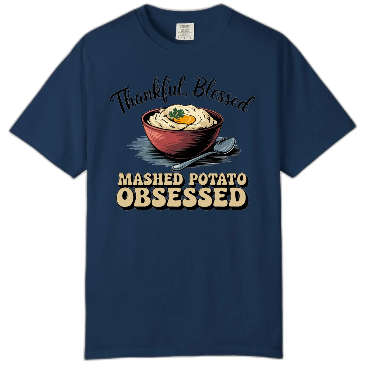 Mashed Potato Obsessed Thanksgiving Graphic Comfort Color in Navy