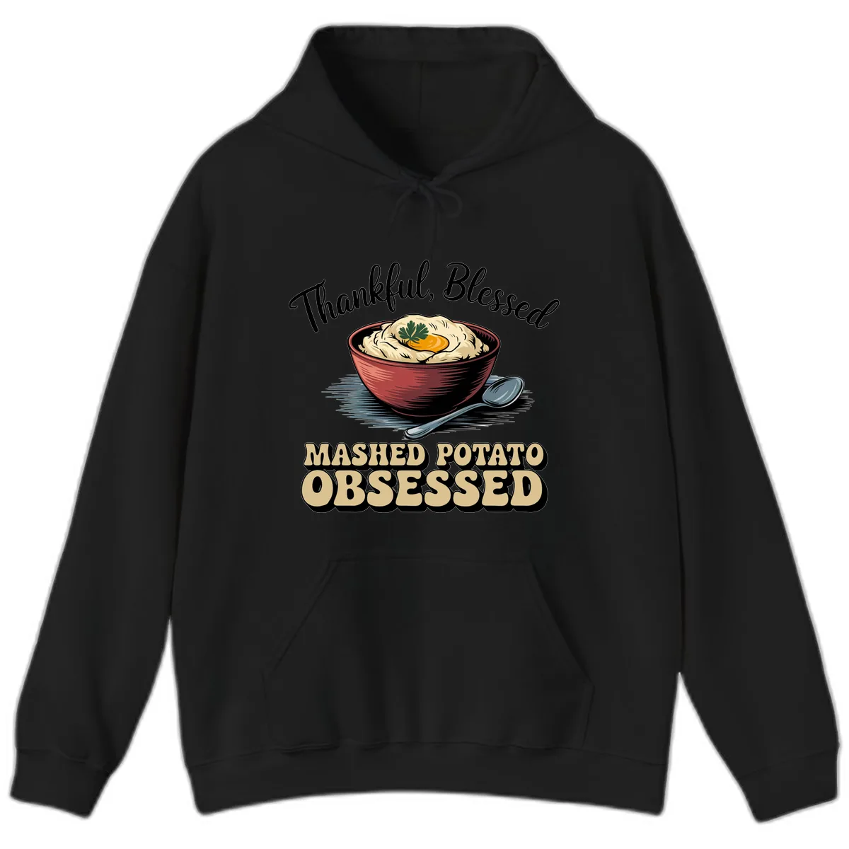 Mashed Potato Obsessed Thanksgiving Graphic Hoodie in Black