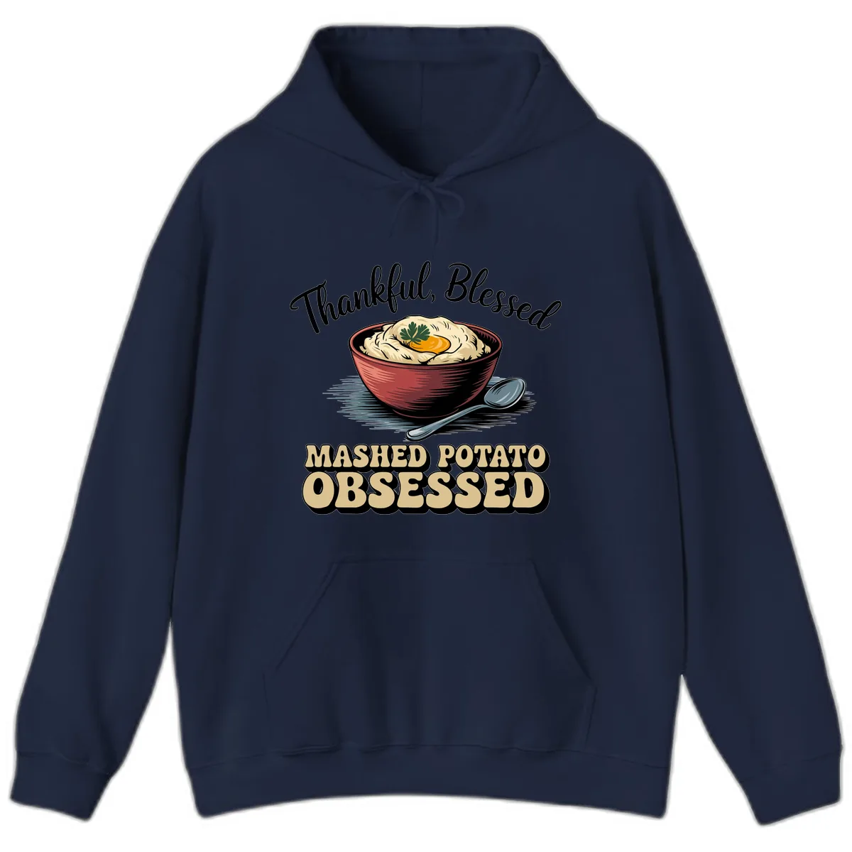 Mashed Potato Obsessed Thanksgiving Graphic Hoodie in Navy