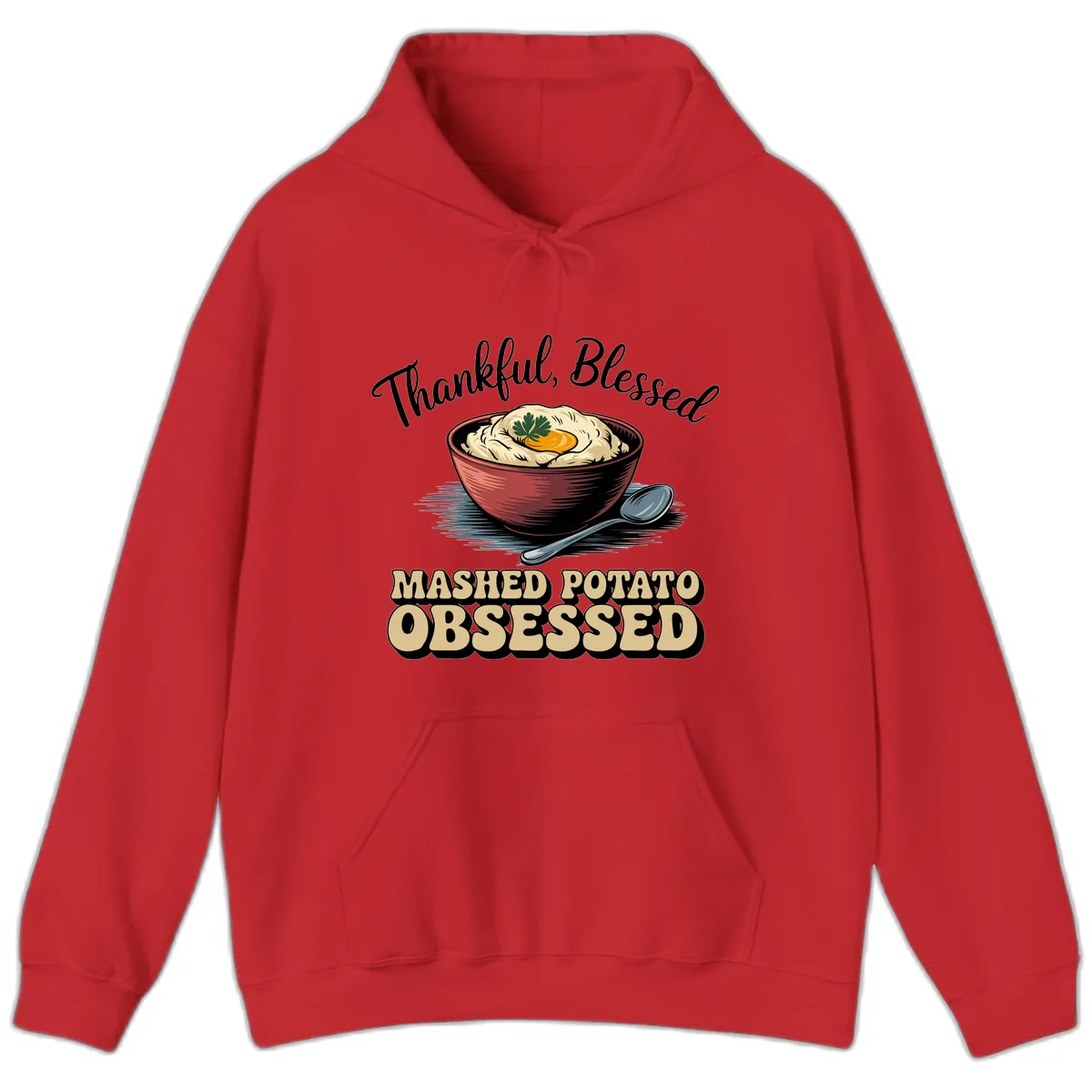 Mashed Potato Obsessed Thanksgiving Graphic Hoodie in Red