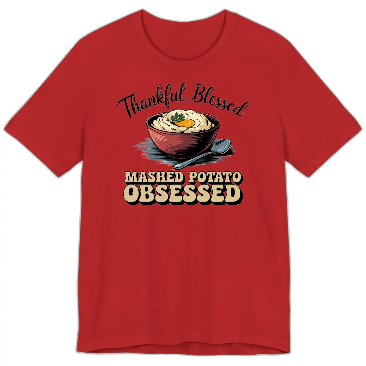 Mashed Potato Obsessed Thanksgiving Graphic Premium T-Shirt in Red