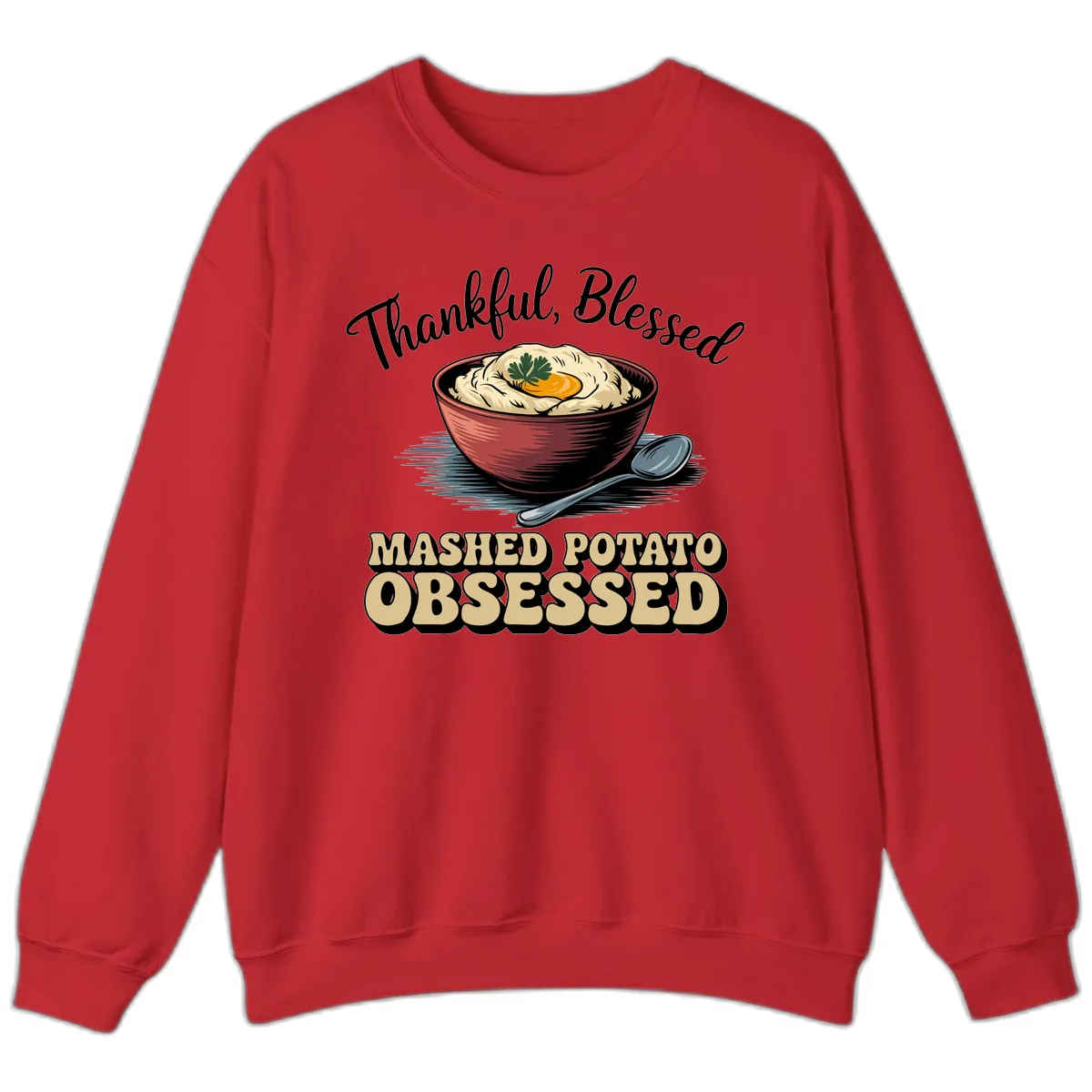 Mashed Potato Obsessed Thanksgiving Graphic Sweatshirt in Red