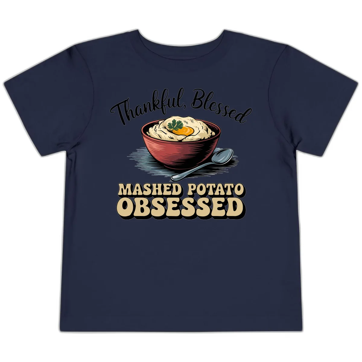Mashed Potato Obsessed Thanksgiving Graphic Toddler T-Shirt in Navy