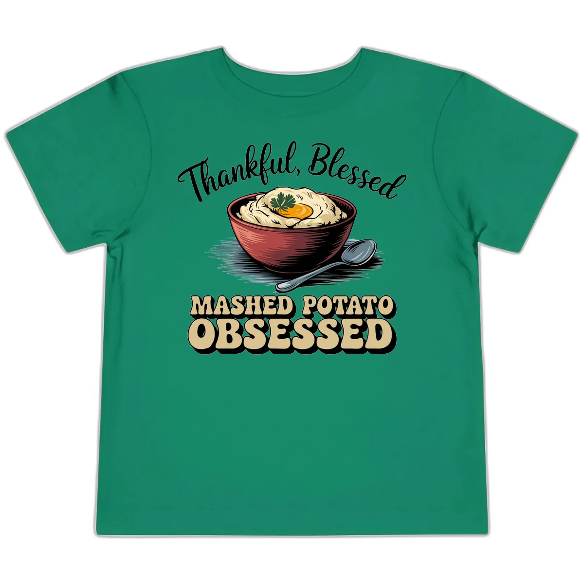 Mashed Potato Obsessed Thanksgiving Graphic Toddler T-Shirt in Kelly