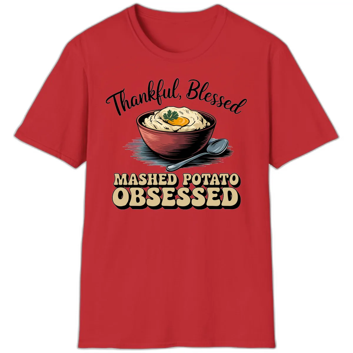 Mashed Potato Obsessed Thanksgiving Graphic T-Shirt in Red