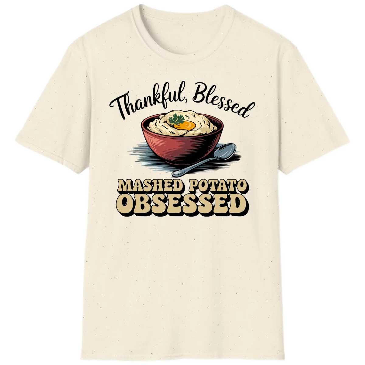 Mashed Potato Obsessed Thanksgiving Graphic T-Shirt in Natural
