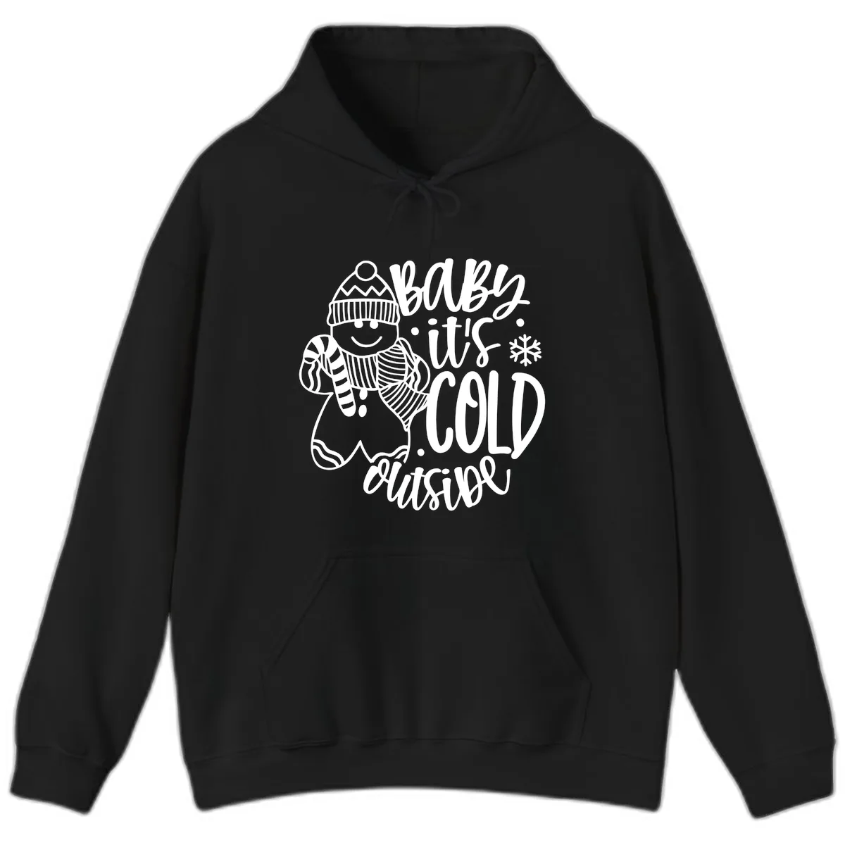 Baby It's Cold Outside Gingerbread Design Hoodie in Black