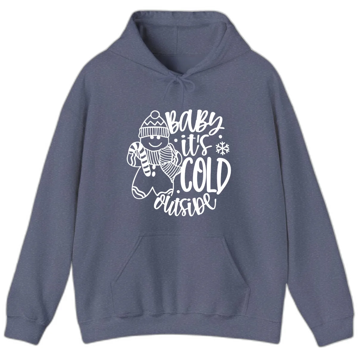 Baby It's Cold Outside Gingerbread Design Hoodie in Heather Navy