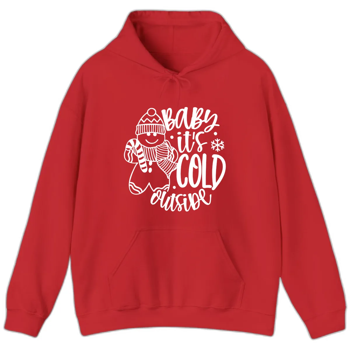 Baby It's Cold Outside Gingerbread Design Hoodie in Red