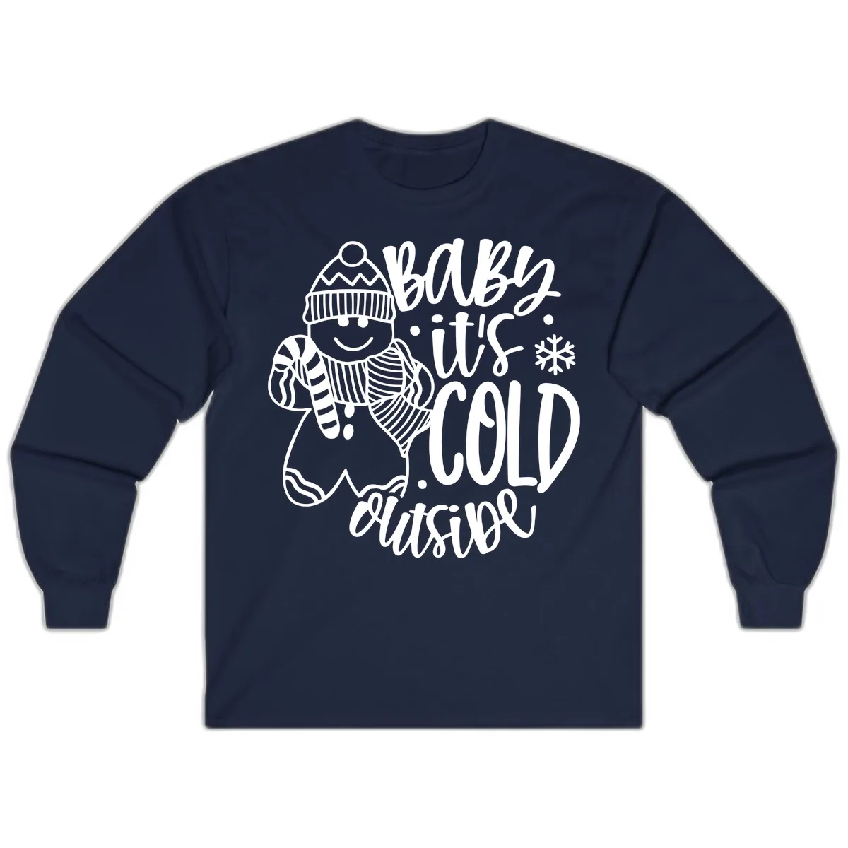 Baby It's Cold Outside Gingerbread Design Long Sleeve in Navy