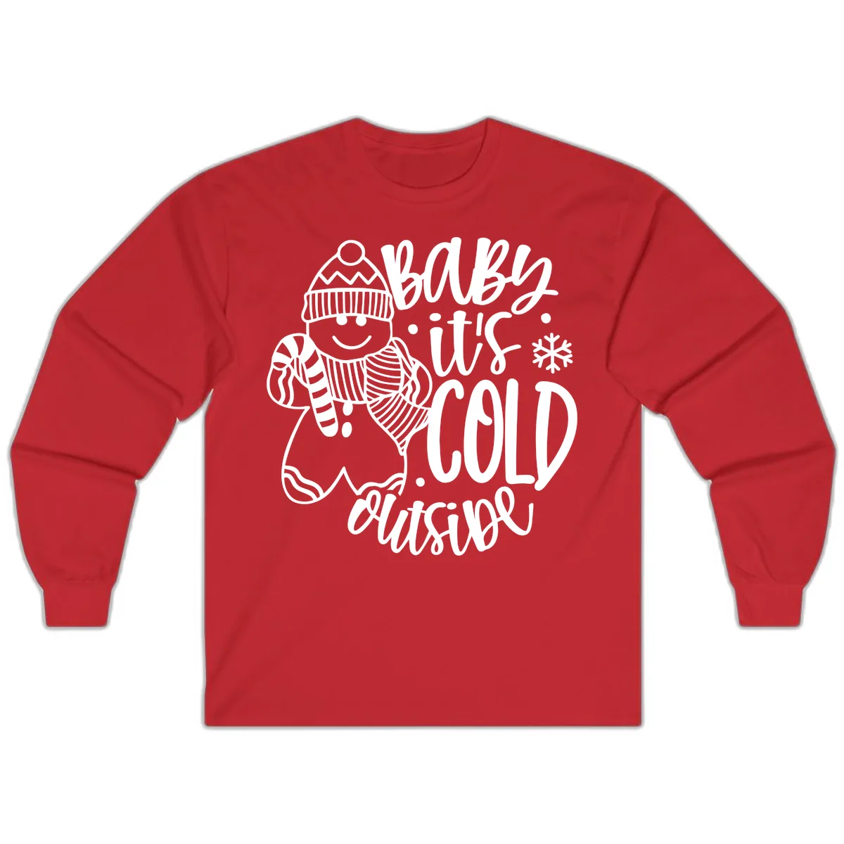 Baby It's Cold Outside Gingerbread Design Long Sleeve in Red